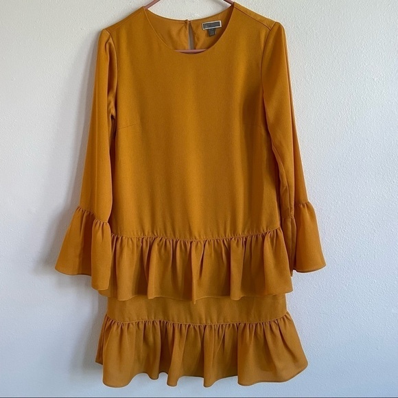 CHELSEA28 MUSTARD FLOUNCE TIERED RUFFLE DRESS - Picture 2 of 6